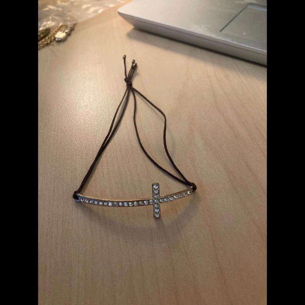 Sideways Rhinestone Cross Bracelet - Picture 3 of 5